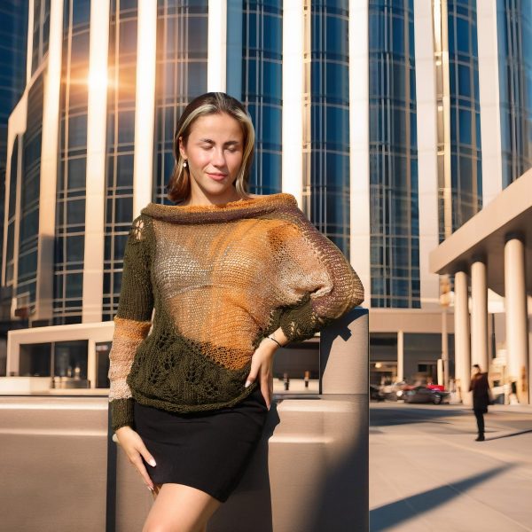 Autumn Whisper top with asymmetric cut and natural color harmony