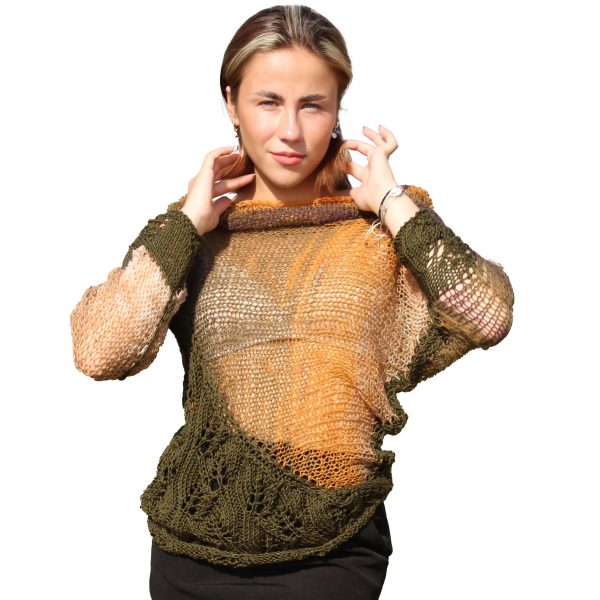 Soft sculptural knitwear Autumn Whisper with transformable neckline