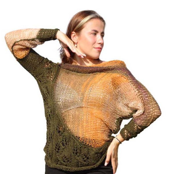Reversible sweater Autumn Whisper in earthy green and beige palette