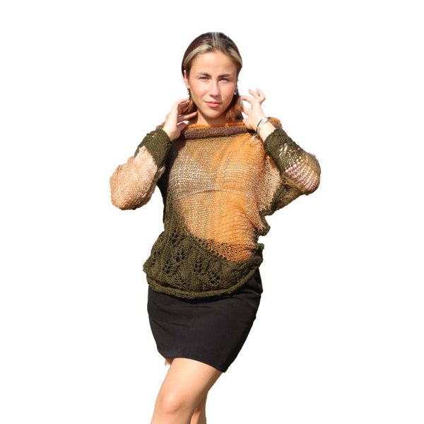 Reversible sweater Autumn Whisper in earthy green and beige palette