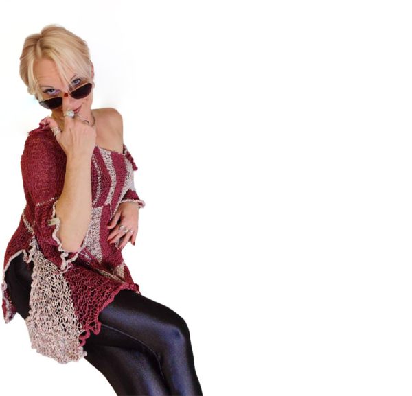 Burgundy Symphony summer top with asymmetric sleeve design