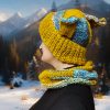 Chaotic Squirrel hat in outdoor autumn setting, showcasing bold mixed colors
