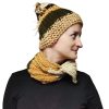 City Nomad hat and snood set in beige, dark green, and deep taupe with asymmetrical design