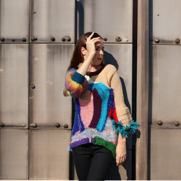 Detail of colorful insert on Colorful Madness knitwear