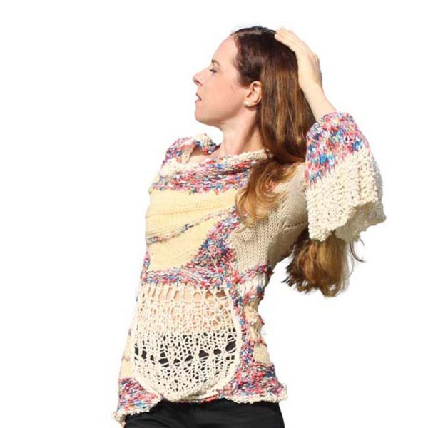 Elegant Burst textured knit combining dense and airy openwork for playful mid-season styling