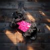 Glamour Petal Charm designer dog sweater combining delicate pink hues with elegant black ruffles for photo-ready pets