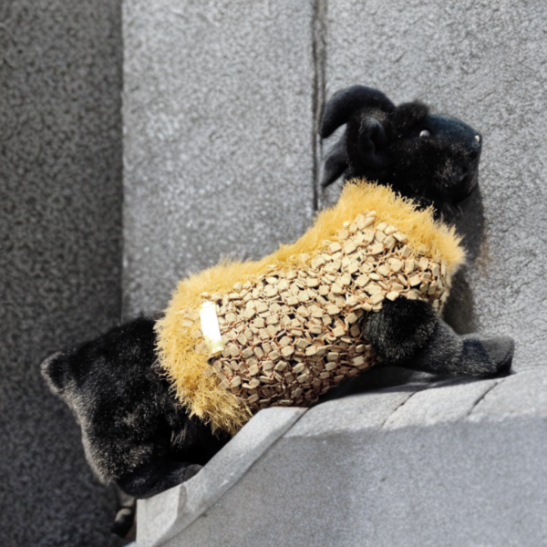 Gold Rush Couture stylish dog sweater in beige and gold with flowing details for elegant everyday wear