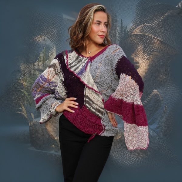 Mauve Whirl asymmetric knit top in breathable mauve cotton