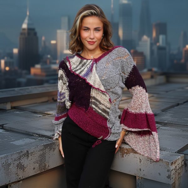 Shoulder-baring Mauve Whirl top with stylish drape