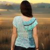Mint Breeze asymmetrical soft knit top in gentle patchwork tones