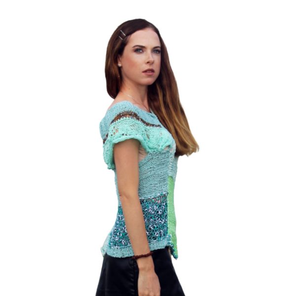 Mint Breeze top draping naturally with subtle irregular patchwork