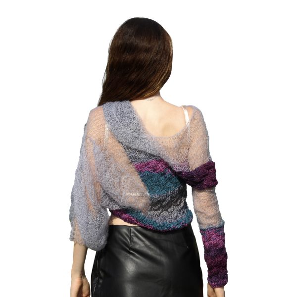 Misty Horizon breathable mohair sweater in stormy gray and violet