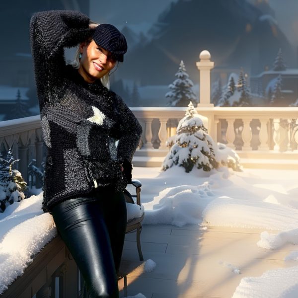 Stylish monochrome knitwear with subtle white detail