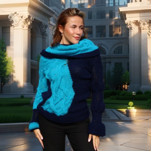 Modern classic cold-season sweater with freedom-inspired design elements