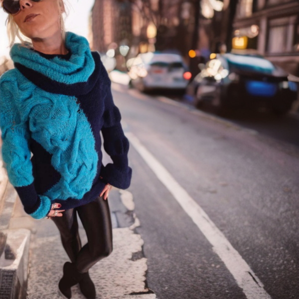 Artistic wool sweater with asymmetric sleeve shapes for a quiet statement
