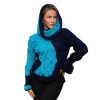 Ocean Blues - Stylish knitwear with playful sleeve asymmetry and versatile collar styling