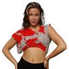 Fiery Allure - Sculptural red knit top with metallic gray accents