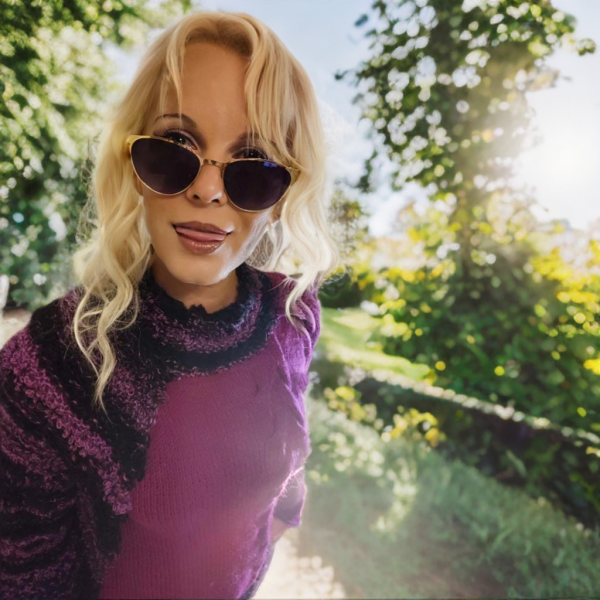 Plum Cascade – elegant, bold knitwear with sculptural asymmetric silhouette.