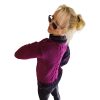 Statement knit in plum and black with bold asymmetric sleeve design.