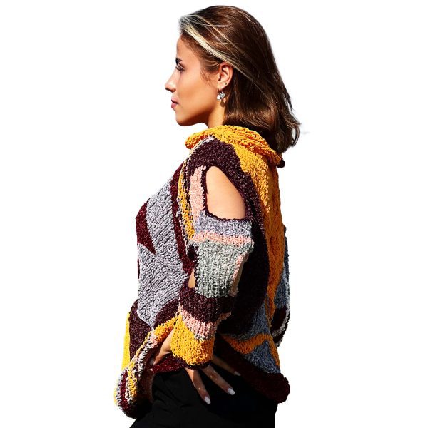 Plush Enigma with deep burgundy and rich brown stripes radiating from the center, soft pink and muted gray accents creating dynamic contrast.