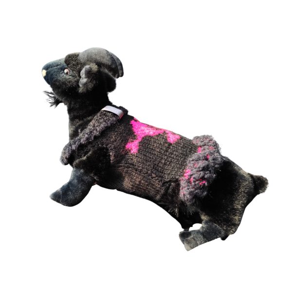 Rebel Elegance stylish cat and dog sweater with pink skull motif and rear ruffles for expressive pets