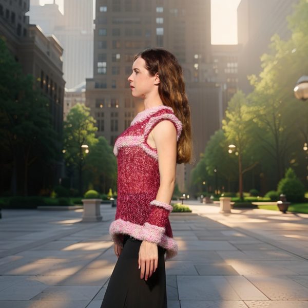 Rosy Dusk sweater blending burgundy and soft pink for subtle magic