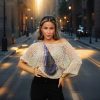 Seaside Serenade sweater with pink-white panel for soft feminine charm