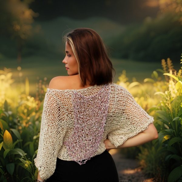 Seaside Serenade sweater with violet-white panel for vibrant summer mood