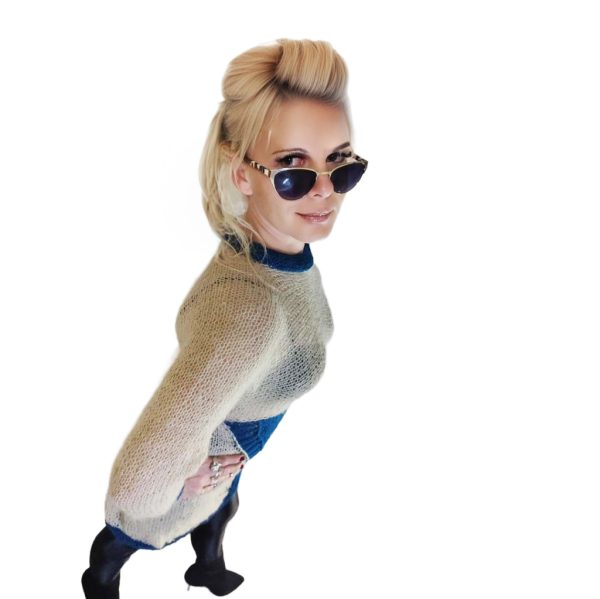 Serenity Wave Symphony lightweight knit in beige and turquoise, evoking freedom and elegance