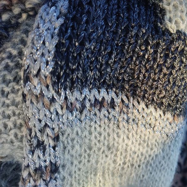 Silver Hues Symphony mid-season sweater with reversible design and subtle sparkle accents