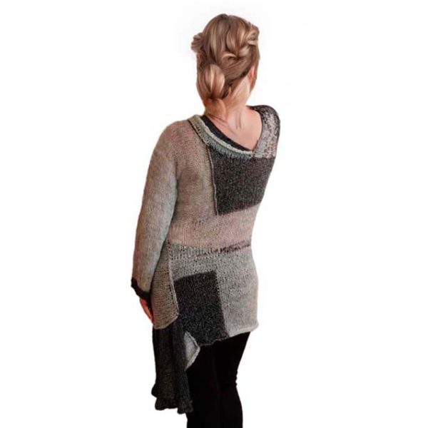 Silver Hues Symphony lightweight sweater in silver tones with asymmetrical panels, airy and urban chic style
