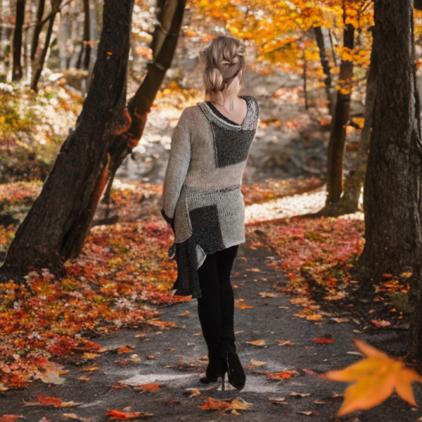Silver Hues Symphony airy urban sweater with asymmetrical design and subtle metallic highlights