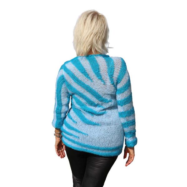 Spiral Zebra airy acrylic creation, soft sky and pale-blue stripes, reversible, whimsical and unconventional.