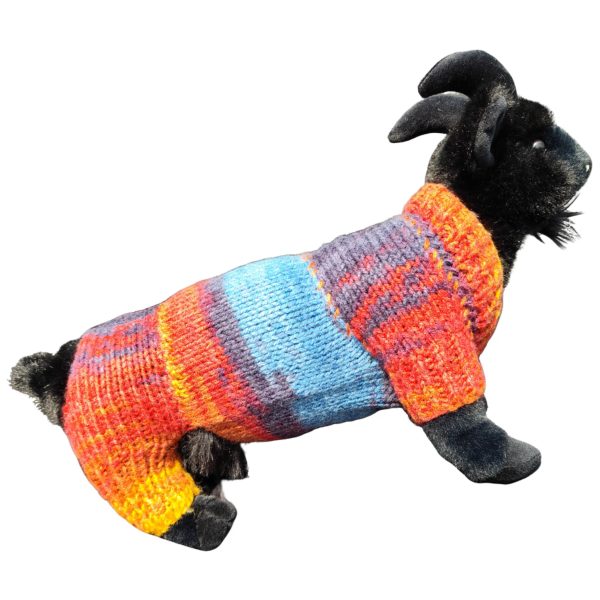 Striped Snuggle Suite colorful pet jumpsuit with a mix of warm and cool tones, perfect for seasonal style and comfort