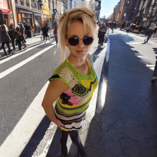 Sunburst Charm colorful top in patchwork pattern, joyful, light, playful, unique handmade design