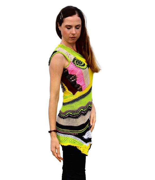 Sunburst Charm summer top in bright hues, breathable and light, playful geometric pattern, handcrafted
