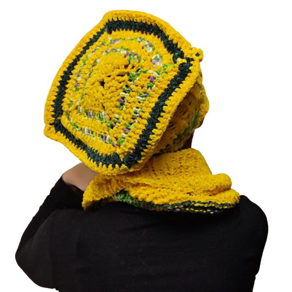 Sunny Squared square hat and colorful snood ensemble