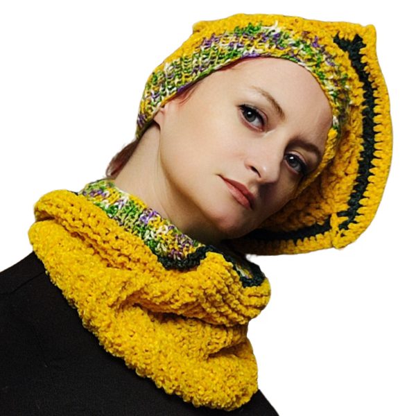 Sunny Squared bright yellow hat with colorful melange snood