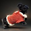 Tiny Tornado sweater, snug acrylic knit, playful frills on neck and rump, red base with white details