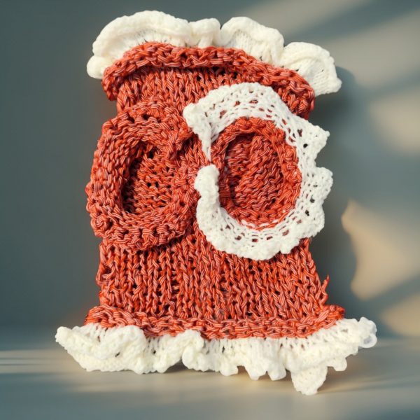 Tiny Tornado dog and cat sweater, red base, white accents, bow on back, cozy and stylish comfort