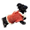 Tiny Tornado sweater, red with white details, frills on neckline and rump, playful and comfortable