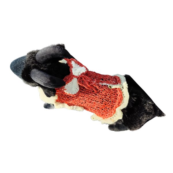 Tiny Tornado sweater for small dogs and cats, red with white accents, playful frills, cozy and stylish
