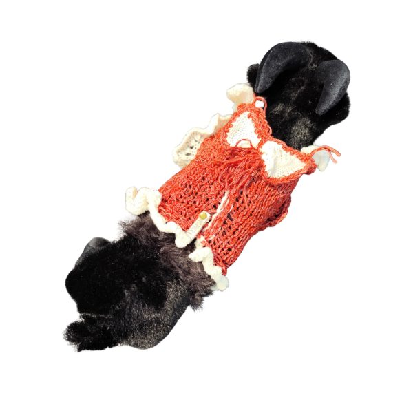 Tiny Tornado sweater for cats and dogs, cozy snug fit, red with white frills, stylish and playful design