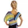 Unruly Drift airy summer top in gradient brown, blue, and beige, playful reversible design