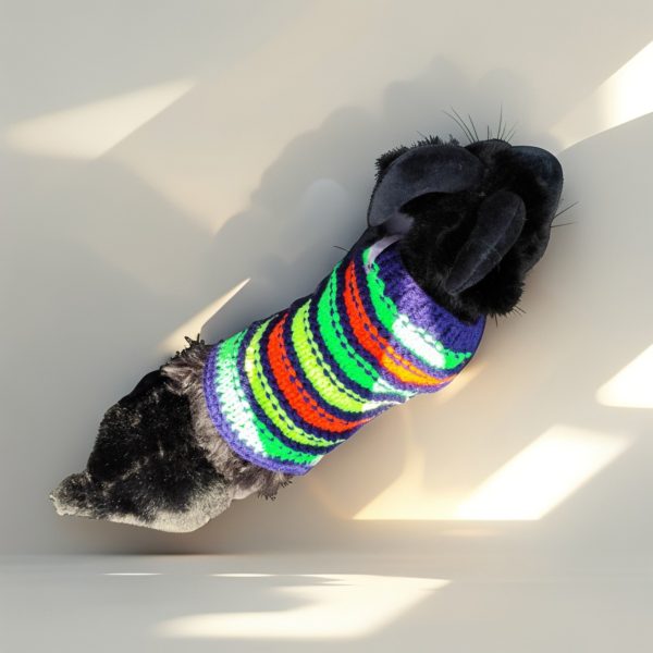 Youthful Stripe Fling chic sweater for cats and dogs with yellow, green, and orange stripes for sunny warmth