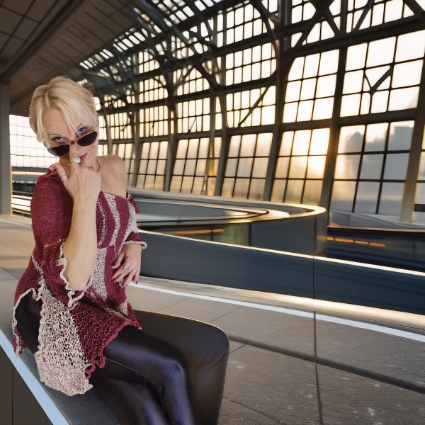 Burgundy Symphony worn back to front in a reimagined silhouette